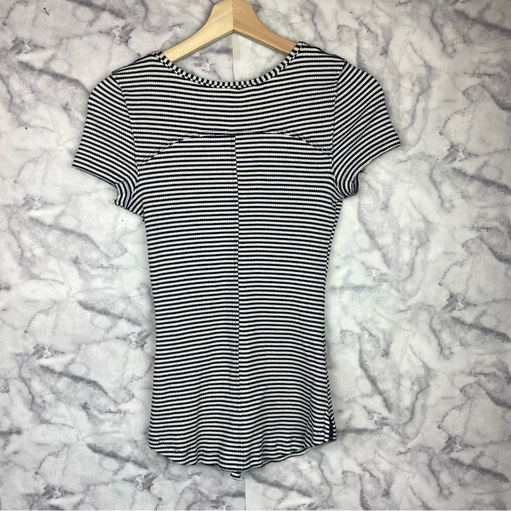 Free People Black and White Fitted Cut Out Tee